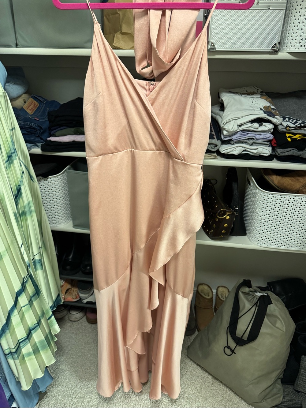 Express Blush Pink Ruffle Wrap-Front Maxi Dress